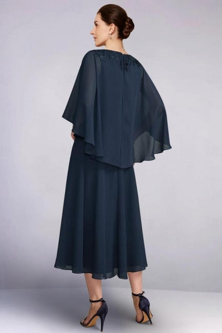 Vestido vintage de corte A, de gasa, con escote en V, para la madre de la novia; vestidos de dama de honor de manga larga con apliques.