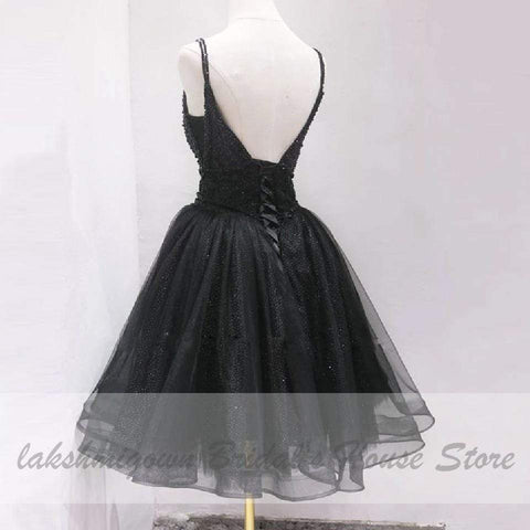 Baoleely Vintage Black Short Birdal Beaded Sexy Ball Gown Wedding Dress