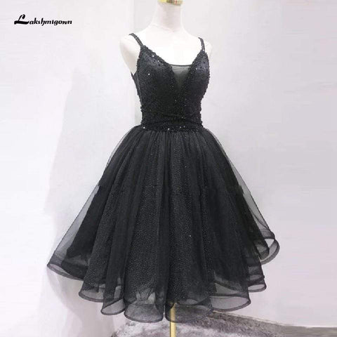 Baoleely Vintage Black Short Birdal Beaded Sexy Ball Gown Wedding Dress