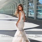 Baoleely Vintage Champagne Wedding Dress Mermaid Style White Lace Appliques