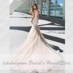 Baoleely Vintage Champagne Wedding Dress Mermaid Style White Lace Appliques