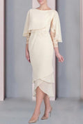 Vintage Column Mother of The Bride Dress Lace Scoop Cap Sleeve Bridesmaid Dresses With Appliques