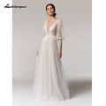 Baoleely Vintage Deep V Champagne Wedding Dress A Line long sleeves