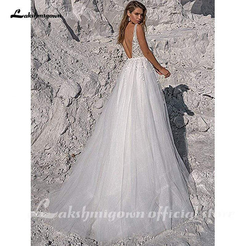 Baoleely Vintage Glitter Sequin Beach Wedding Dress