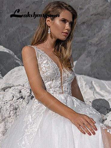 Baoleely Vintage Glitter Sequin Beach Wedding Dress