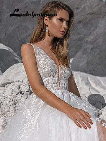 Baoleely Vintage Glitter Sequin Beach Wedding Dress