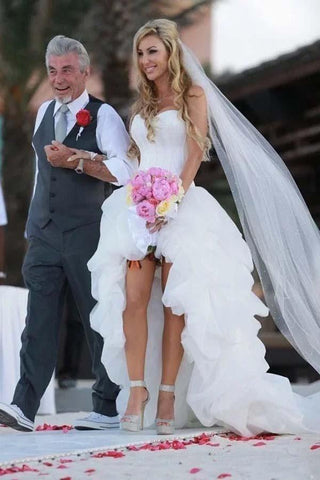 Vestidos de novia vintage asimétricos para la playa, vestidos de novia blancos sin tirantes WD297