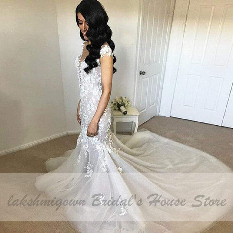 Baoleely Vintage Lace Bridal Mermaid Dress Elegant Long Train Wedding Dresses