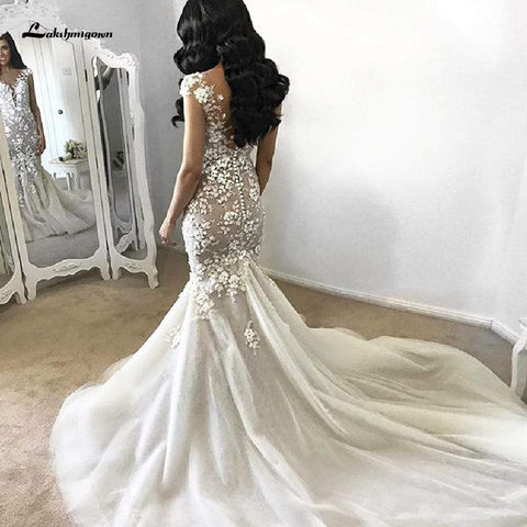 Baoleely Vintage Lace Bridal Mermaid Dress Elegant Long Train Wedding Dresses