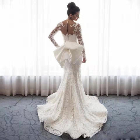 Baoleely Vintage Lace Long Sleeve Mermaid Wedding Dress Sexy