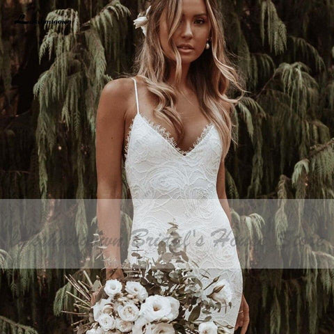 Baoleely Vintage Lace Mermaid Dress Summer Wedding Dresses Open Back