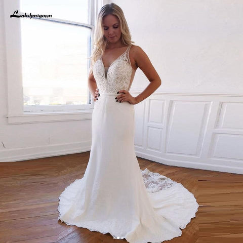Baoleely Vintage Lace Mermaid Wedding Dress Elegant Chiffon Long