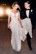 Robes de mariée sirène vintage en dentelle à manches longues 