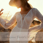 Baoleely Vintage Lace Puff Sleeve Backless Dress Women Boho Mermaid Wedding Dresses