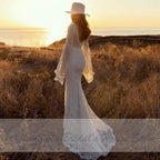 Baoleely Vintage Lace Puff Sleeve Backless Dress Women Boho Mermaid Wedding Dresses