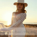 Baoleely Vintage Lace Puff Sleeve Backless Dress Women Boho Mermaid Wedding Dresses