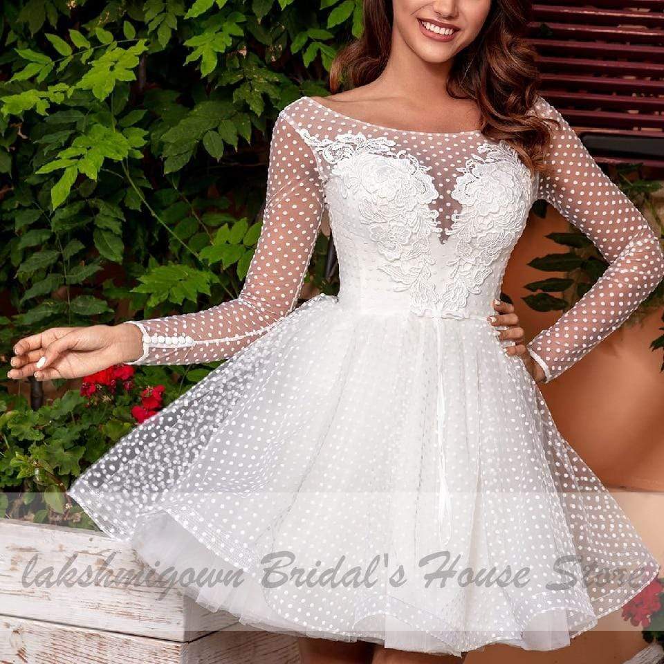 Baoleely Vintage Lace Short Wedding Dress Beach Long Sleeve Bridal Gowns