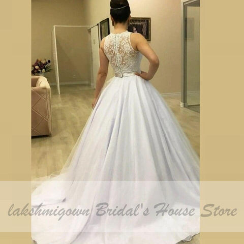 Baoleely Vintage Lace Sleeveless Bridal Gown Wedding Dresses