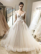 Vestido de novia vintage de encaje, estilo princesa, con mangas largas WD320