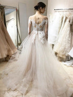Vestido de novia vintage de encaje, estilo princesa, con mangas largas WD320