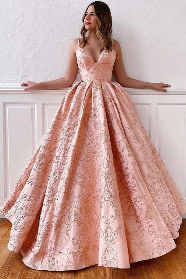 Vintage Long A-line V-neck Spaghetti Straps Satin Backless Prom Dress