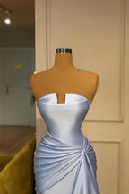Robe de soirée sirène bleue vintage longue, robe de bal simple sans manches