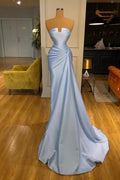 Robe de soirée sirène bleue vintage longue, robe de bal simple sans manches