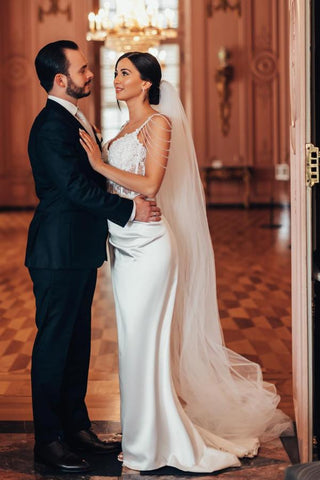 Vestidos de novia vintage largos de sirena, sin mangas, con cuentas y encaje.