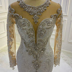 Vestido de novia sirena vintage de manga larga con apliques de encaje, cuentas y lentejuelas