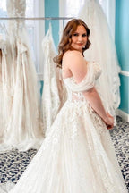 Vestidos de novia vintage de encaje, sin mangas, corte en A y con hombros descubiertos
