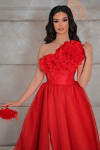 Vintage one shoulder sleeveless a-line tulle evening dresses pattern