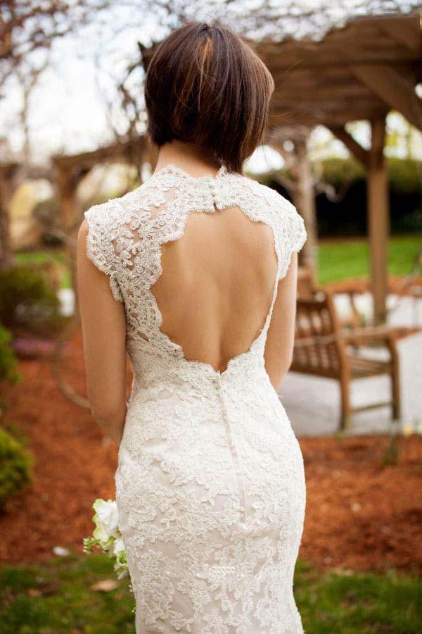 Vestido de novia largo de invierno estilo sirena con encaje y escote tipo ojo de cerradura, estilo vintage, modelo WD152 