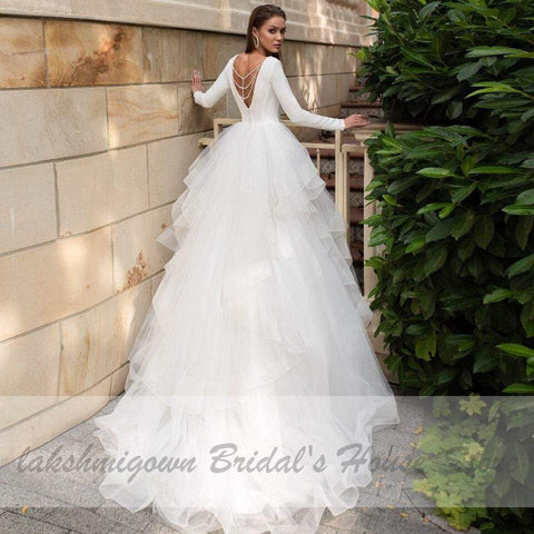 Baoleely Vintage Ruffles Wedding Dress Long Sleeve