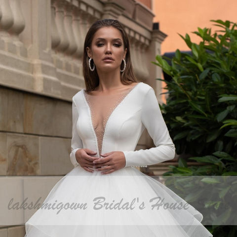 Baoleely Vintage Ruffles Wedding Dress Long Sleeve
