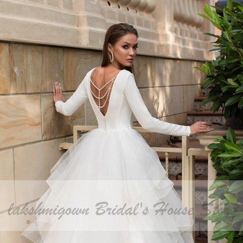 Baoleely Vintage Ruffles Wedding Dress Long Sleeve