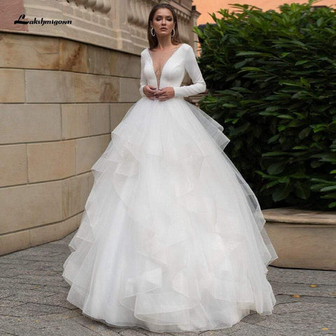 Baoleely Vintage Ruffles Wedding Dress Long Sleeve