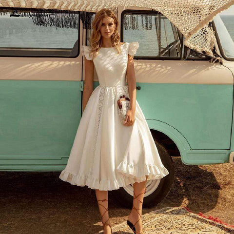 Robe de mariée vintage en satin Baoleely, longueur thé, été, plage