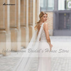 Baoleely Vintage Satin Wedding Dress with Wings Boho Style V-neck