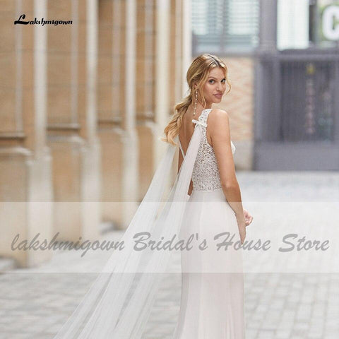 Baoleely Vintage Satin Wedding Dress with Wings Boho Style V-neck