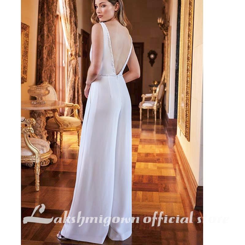 Baoleely Vintage Satin Wedding Dresses Jumpsuit Beading
