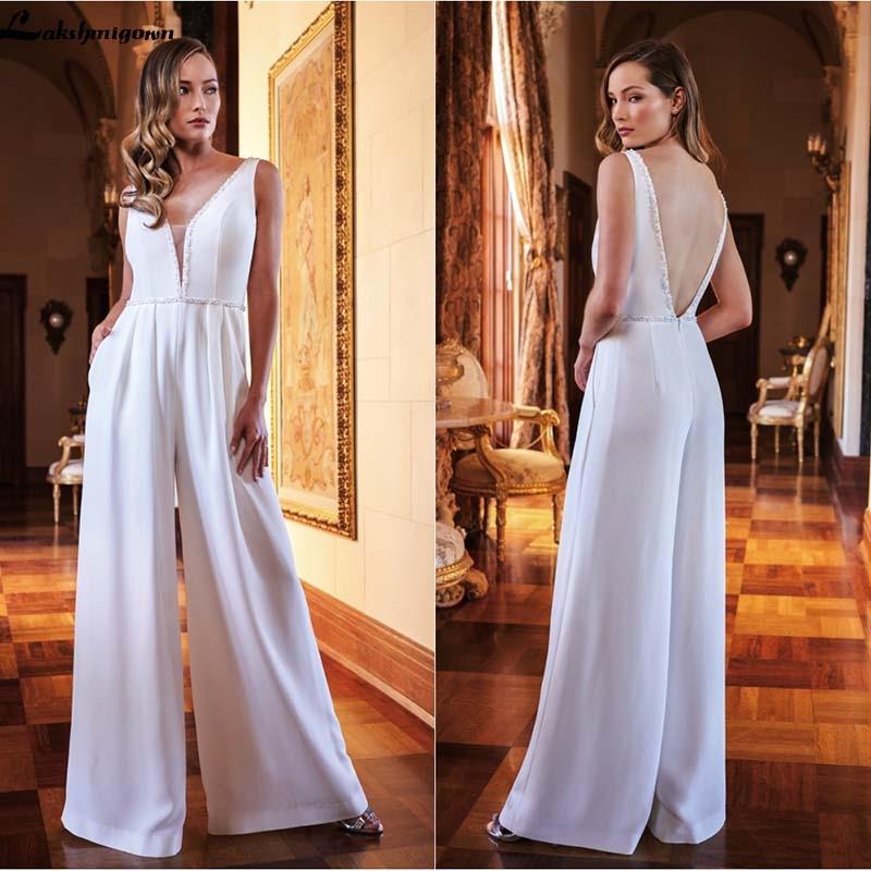 Baoleely Vintage Satin Wedding Dresses Jumpsuit Beading