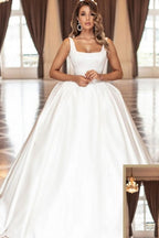 Robes de mariée vintage simples princesse en satin blanc, coupe trapèze, sans manches