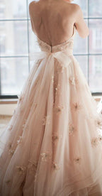 Robe de mariée vintage en tulle fleuri, bustier cœur, sans bretelles, WD132
