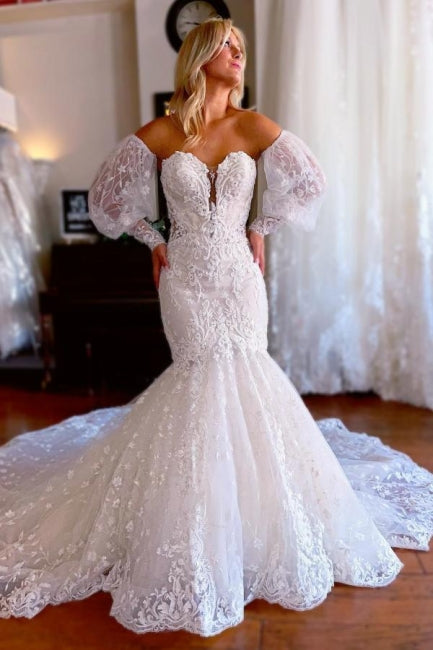 Vestido de novia vintage de sirena sin mangas con encaje y escote corazón