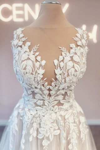 Vestidos de novia vintage de encaje, sin mangas, con escote en V y corte en A, espalda descubierta