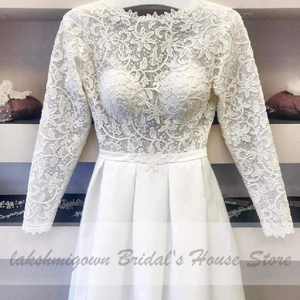 Baoleely Vintage Wedding Dress Short Elegant Lace Appliques Long Sleeve