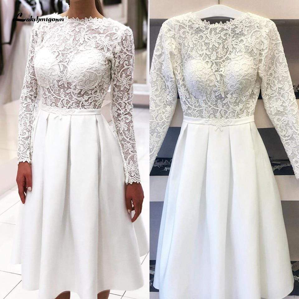 Baoleely Vintage Wedding Dress Short Elegant Lace Appliques Long Sleeve