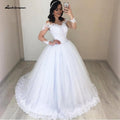 Baoleely Vintage White Ball Gown Wedding Dress Long Sleeves