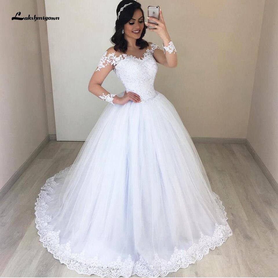 Baoleely Vintage White Ball Gown Wedding Dress Long Sleeves