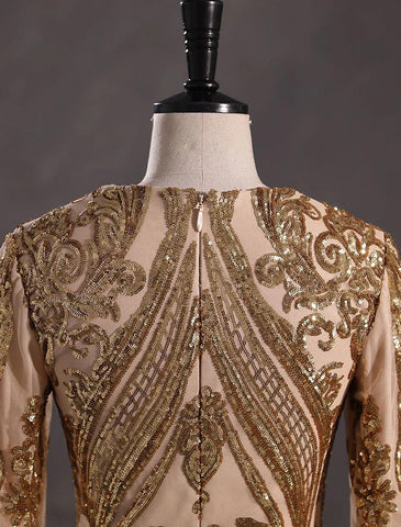 Vestido de noche corte sirena/trompeta, brillante y reluciente, ideal para carnaval, eventos formales, con cola, manga larga, escote en V, encaje afroamericano con lentejuelas.